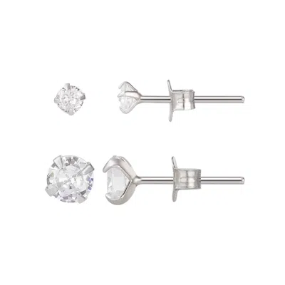 Adornia Fine .925 Sterling Silver Solitaire Stud Earrings Set