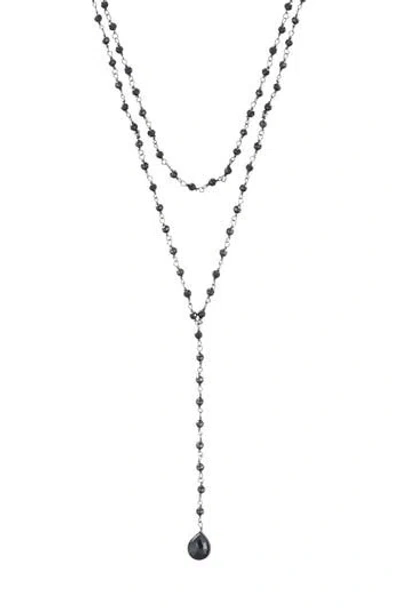 Adornia Fine Double Layer Black Spinel Lariat Necklace