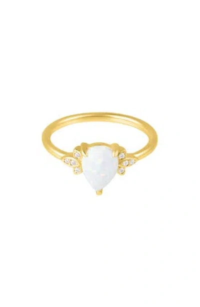 Adornia Fine Pear Cut Opal & Moissainte Ring In White