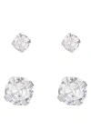 Adornia Fine Set Of 2 Assorted Solitaire Crystal Stud Earrings