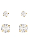 Adornia Fine Set Of 2 Assorted Solitaire Crystal Stud Earrings