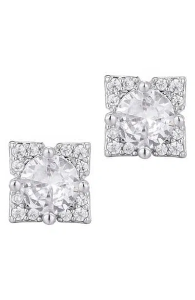 Adornia Flower Shape Cubic Zirconia Stud Earrings In Silver