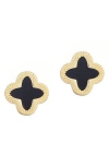 Adornia 14k Gold Plated Fluted Edge Black Clover Stud Earrings In Gold