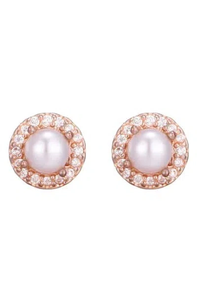 Adornia 14k Rose Gold Plated Freshwater Pearl Cz Halo Stud Earrings