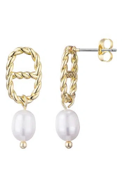 Adornia Freshwater Pearl Drop Mariner Chain Earrings In White