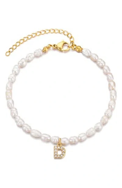 Adornia Freshwater Pearl Initial Charm Bracelet In Gold