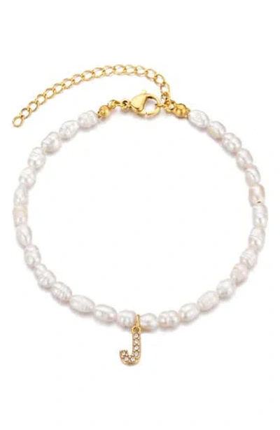 Adornia Freshwater Pearl Initial Charm Bracelet In White