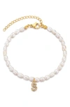 Adornia 14k Gold Plated Freshwater Pearl With Pave Letter In White
