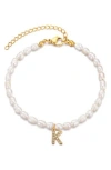 Adornia Freshwater Pearl Initial Charm Bracelet In Gold