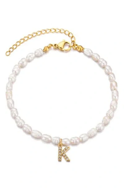 Adornia Freshwater Pearl Initial Charm Bracelet In Gold