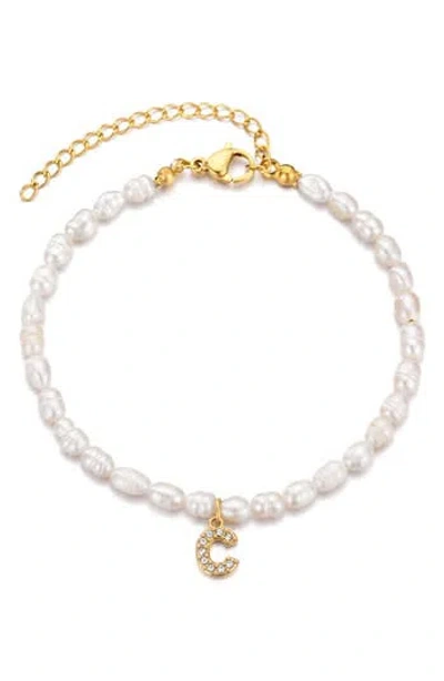 Adornia Freshwater Pearl Initial Charm Bracelet In Gray