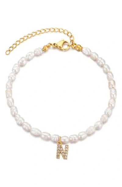 Adornia Freshwater Pearl Initial Charm Bracelet In Gray