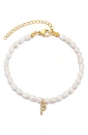 Adornia Freshwater Pearl Initial Charm Bracelet In Gray