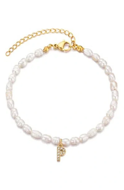 Adornia Freshwater Pearl Initial Charm Bracelet In Gray