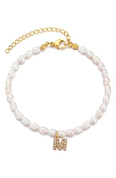 Adornia Freshwater Pearl Initial Charm Bracelet In Gray