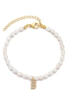 Adornia Freshwater Pearl Initial Charm Bracelet In Gold