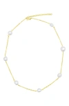 Adornia Tarnish Resistant 14k Gold-plated Adjustable Station Cultured Freshwater Pearl Necklace In Gold