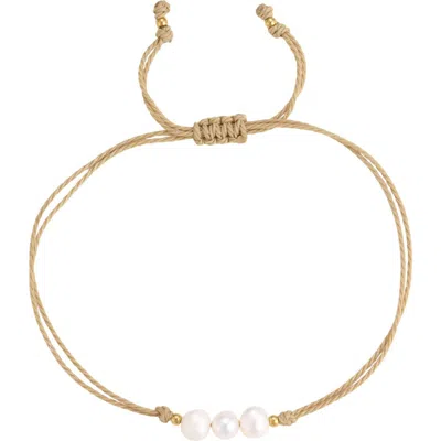 Adornia Adjustable Imitation Pearl Trio Bolo Bracelet In Gold
