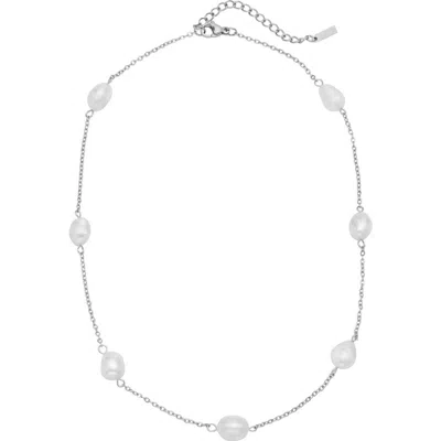 Adornia Freshwater Pearl Water Resistant Station Necklace In White Gold