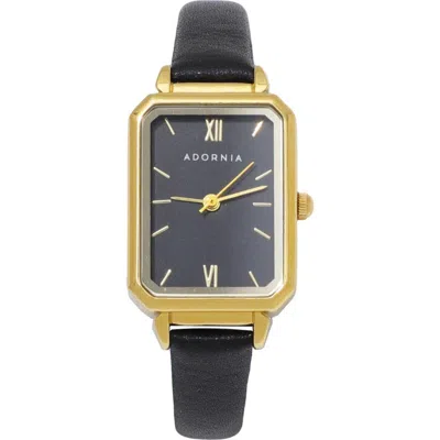 Adornia Geneva Faux Leather Strap Watch, 27mm X 20mm In Black/ Gold