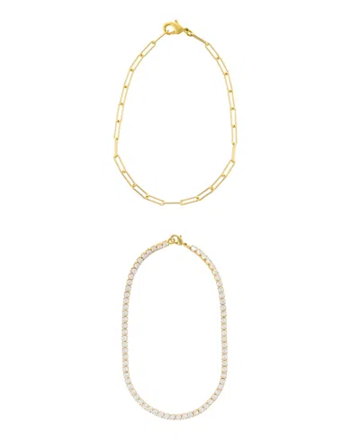 Adornia Gold 10" Tennis And Paperclip Chain Anklet Set