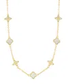 Adornia Gold Adjustable Cubic Zirconia Mother Of Pearl Clover Station Necklace In Gold,white