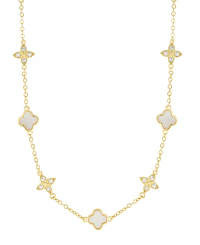 Adornia Gold Adjustable Cubic Zirconia Mother Of Pearl Clover Station Necklace In Gold,white