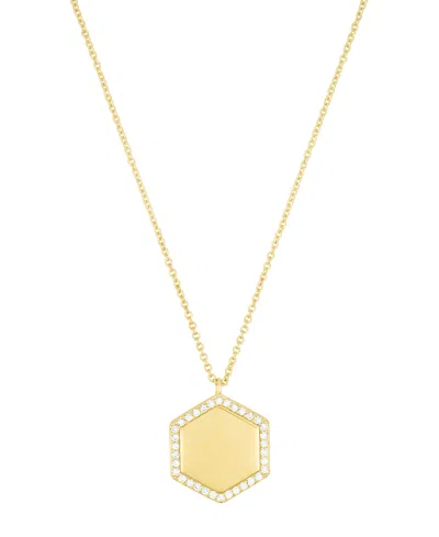 Adornia Gold Adjustable Cubic Zirconia Pave Hexagon Pendant Necklace
