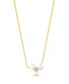 Adornia Gold Adjustable Freshwater Cultivated Pearl Cubic Zirconia 3-point Flower Necklace In White