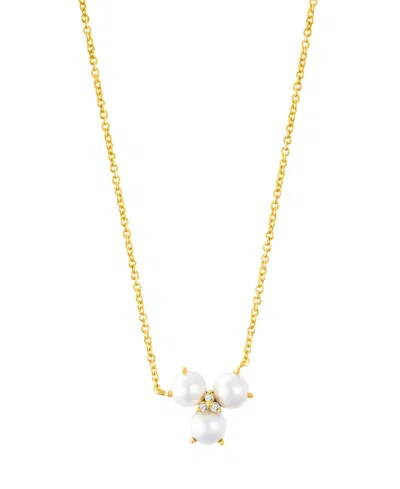 Adornia Gold Adjustable Freshwater Cultivated Pearl Cubic Zirconia 3-point Flower Necklace In White