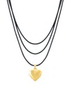 Adornia Gold Adjustable Puffy Heart With Black Chord Bolo Necklace In Gold