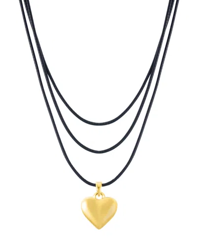 Adornia Gold Adjustable Puffy Heart With Black Chord Bolo Necklace