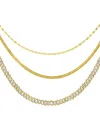 Adornia Gold Adjustable Valentina, Herringbone And 8mm Crystal Curb Chain Necklace Set In Gold
