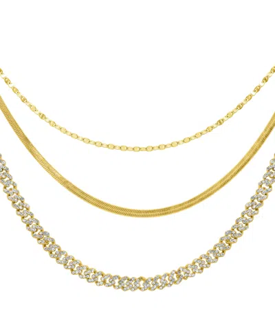 Adornia Gold Adjustable Valentina, Herringbone And 8mm Crystal Curb Chain Necklace Set
