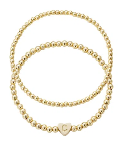 Adornia Gold Ball Bead Initial Bracelet Set