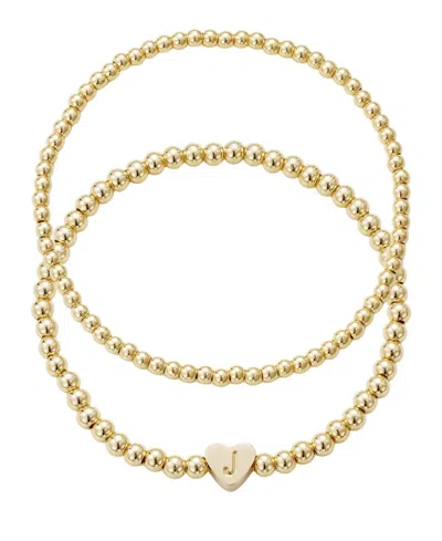 Adornia Gold Ball Bead Initial Bracelet Set