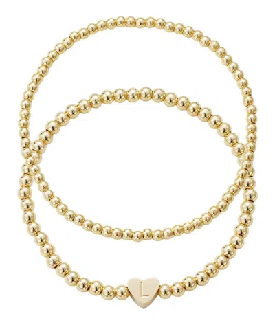Adornia Gold Ball Bead Initial Bracelet Set