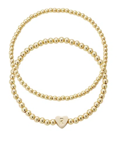 Adornia Gold Ball Bead Initial Bracelet Set