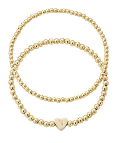 Adornia Gold Ball Bead Initial Bracelet Set