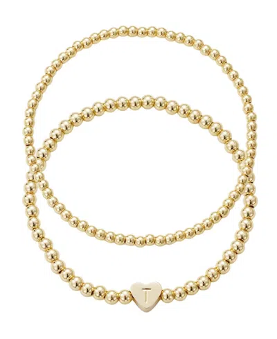 ADORNIA GOLD BALL BEAD INITIAL BRACELET SET