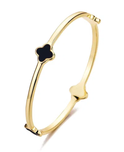 Adornia 14k Plated Mother Of Pearl Black Clover Bangle Bracelet In Gold
