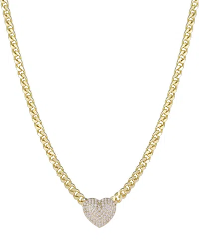 Adornia Gold Chunky Cubic Zirconia Heart Curb Chain Necklace In Metallic