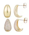 Adornia Gold Plated Crystal And Plain Chunky Hoop Earring Set In Gold