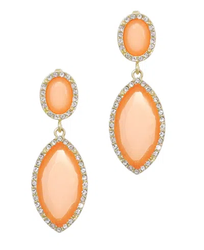 Adornia Gold Plated Peach Crystal Statement Earrings In Orange