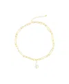 Adornia 14k Gold Plated Paper Clip Chain With Crystal-decorated Pearl Drop Necklace In Gold,white