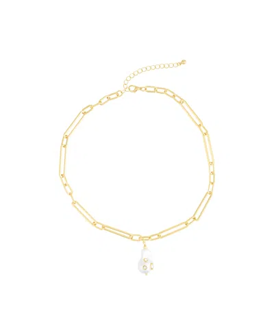 ADORNIA GOLD CRYSTAL-DECORATED CULTIVATED PEARL PAPER CLIP CHAIN DROP NECKLACE