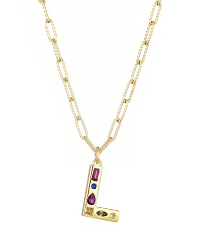 Adornia Gold Crystal Funky Initial Paperclip Chain Necklace