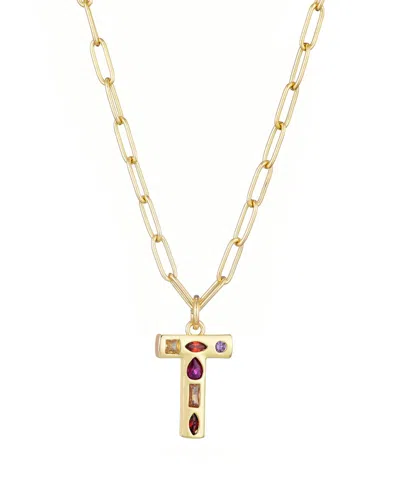 Adornia Gold Crystal Funky Initial Paperclip Chain Necklace