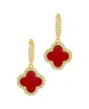 Adornia 14k Gold Plated Crystal Halo Orange Clover Dangle Huggie Earrings In Orange