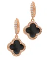 Adornia 14k Rose Gold Plated Crystal Halo Black Clover Dangle Huggie Earrings In Rose Gold,black